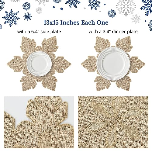 Feuille Christmas Placemats Set of 4 - Snowflake Burlap Holiday Placemats for Round Table, Farmhouse Winter Decor for Christmas Table Decorations - style: Snowflake