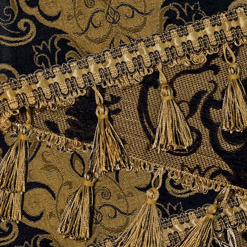 Loom and Mill Classic Chenille Damask Valances for Windows, Black, 54"x18" - color: Florence-black+copper Bronze