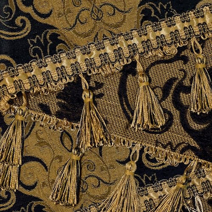Loom and Mill Classic Chenille Damask Valances for Windows, Black, 54"x18" - color: Florence-black+copper Bronze