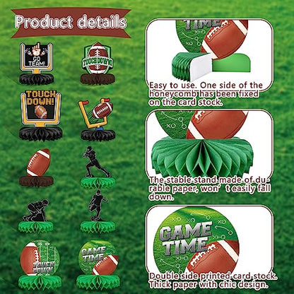 Gatherfun10PCS Football Party Decorations Football Table Centerpiece Football Honeycomb Centerpieces Table Toppers for Football Birthday Party Football Game - style: football