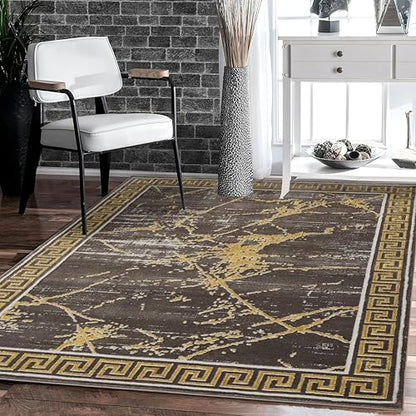 GLORY RUGS Area Rugs Marble 4x5 Brown Gold Carpet Modern Abstract Rug Living Room Dining Bedroom Rug - color: Brown Gold, size: 4' x 5' (Rectangular)