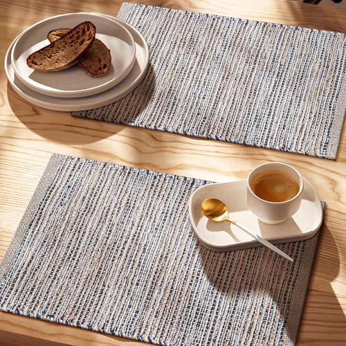 Cotton/Jute Placemats Set of 4-13x19 Inch - Natural - Grey - color: Natural - Grey