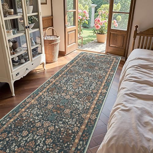 jinchan 3x10 Washable Hallway Runner Rug, Floral Non-Slip, Dark Blue - color: Dark Blue, size: 3' x 10' (Rectangular)