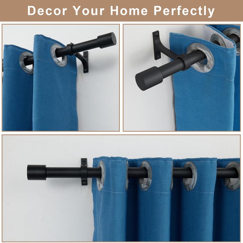 Matte Black Curtain Rods with Cap Finials, Single 144-164" Telescoping Heavy Duty 1-Inch Window Treatment Rods - color: Matte Black, size: 144-164"