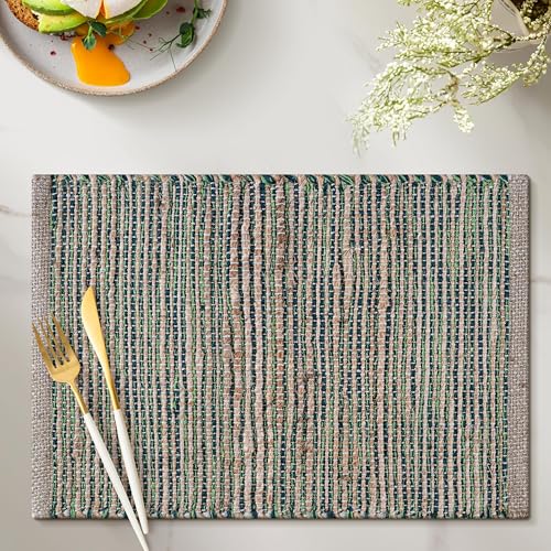Cotton/Jute Placemats Set of 4-13x19 Inch - Natural - Green - color: Natural - Green