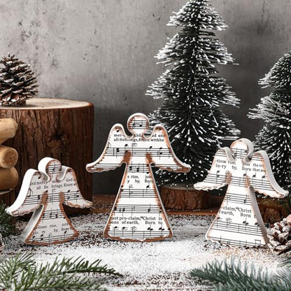 Redbaker 3 Pcs Christmas Wooden Angel Table Decor with Musical Carols - style: Angel