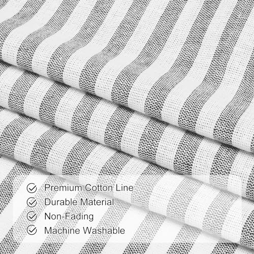 ASPMIZ Farmhouse Kitchen Curtains 24 Inch Length, Grey Stripe, 2 Panels - color: Beige&grey, size: 26"W x 24"L (Pack of 2)