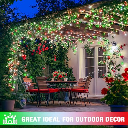 JMEXSUSS 163ft 500 LED Red White and Green Christmas Lights with 8 Modes - color: Red White Green, size: 500 LED