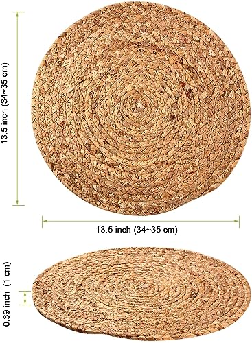 Water Hyacinth Woven Placemats, 13 inches Round Handwoven Boho Vintage Placemats Set of 6 Rattan Plate Chargers Wicker Tablemats Braided Heat Resistant Place Mats for Wedding Party - color: Water Hyacinth Brown, size: Round Set of 6