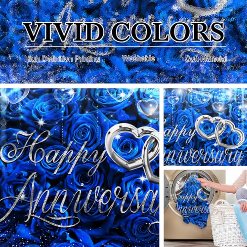 Mocsicka Happy Anniversary 배경, 블루 앤 실버, 2.1x1.5m(7x5피트) - color: 블루., size: M-(82x60 inch)