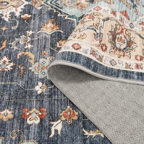3x16 Washable Kitchen Runners: Non Slip Runner Rugs with Rubber Backing - color: Blue/Teal/Orange, size: 3' x 16' (Rectangular)
