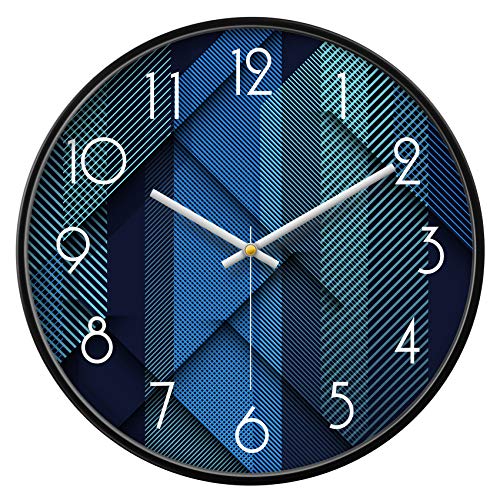 Silent Non-Ticking Analog Wall Clock, Geometric Blue Print, 14'' - color: Blue, size: 14inch