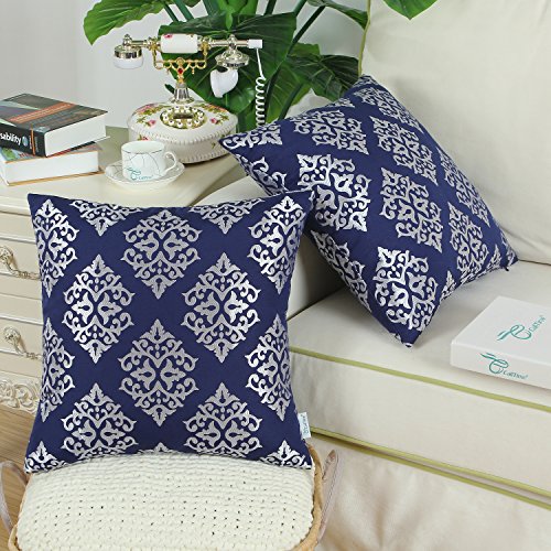 CaliTime Decorative Couch Throw Pillow Covers 18 X 18 Inches Navy Blue - color: Diamond Dark Ground - Navy