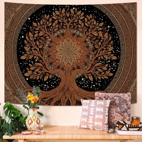 Spenlife Cosmic Yggdrasil Tapestry, Golden Tree of Life Tapestries for Bedroom, Celestial Boho Wall Decor, Starry Tapestries (60" x 44") - color: Copper, size: 60"L x 44"W