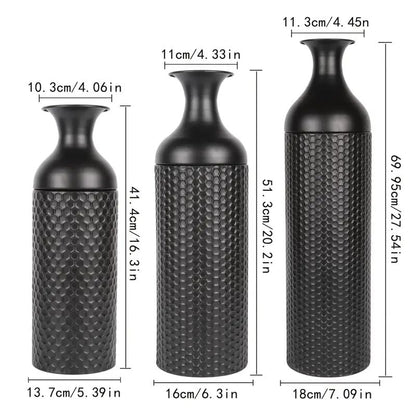 Tall Black Floor Vase Set of 3,Metal Floor Standing Vase & Modern Honeycomb Texture for Living Room Corner Office Home - style: Covered