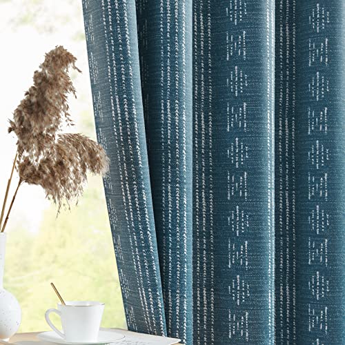 jinchan Boho Blackout Curtains 54 Inch Length for Bedroom - color: Boho | White on Blue, size: 52"W x 54"L (Pack of 2)