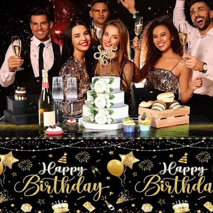 Tudomro 3 Pcs Plastic Happy Birthday Party Tablecloths,Black Gold - color: Black Gold