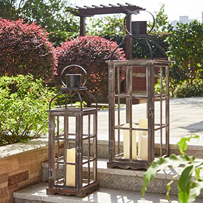 Glitzhome Farmhouse Wood Metal Large Decorative Lanterns Hanging Candle Lanterns Set of 2, Black (No Glass) - color: Black 35.75"h