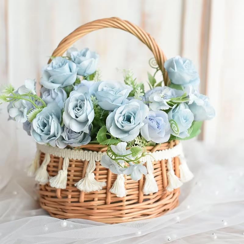 WRINGKIT 2 Pack Flower Girl Basket, Decorative Silk Petal, Small Boho Style