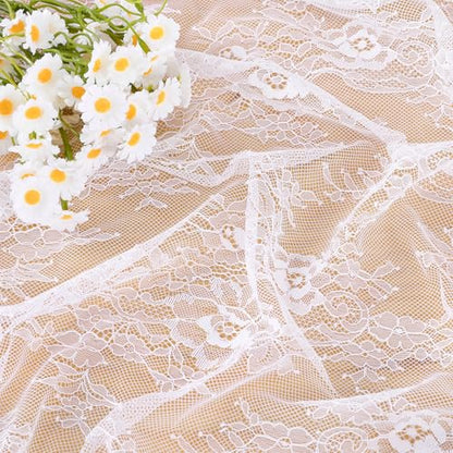Rustic White Wedding Tablecloths Lace Chic Rectangular Embroidered Fabrics - color: Solid White, size: 120" x 60" (1Pc Rectangular)