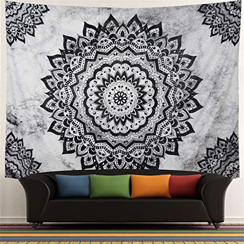Leofanger Black and White Mandala Wall Tapestry - Bohemian Flower Psychedelic Hippie Wall Hanging for Bedroom (51.2 x 59.1inches) - size: 59.1"L x 51.2"W