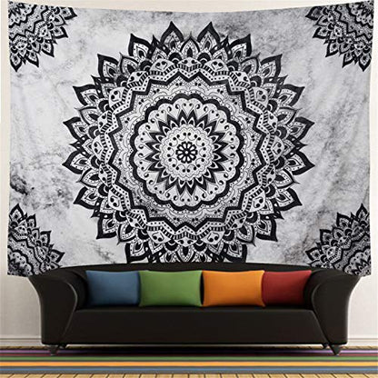 Leofanger Black and White Mandala Wall Tapestry - Bohemian Flower Psychedelic Hippie Wall Hanging for Bedroom (51.2 x 59.1inches) - size: 59.1"L x 51.2"W