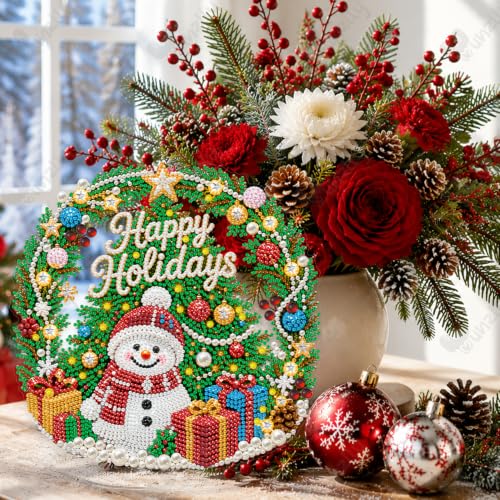 Yunzlly Stand Up Diamond Art Painting Kit, Desktop Gem Painting Ornament Kit for Adults, Tabletop Acrylic Diamond Board Painting (Happy Holidays) - color: Happy Holidays