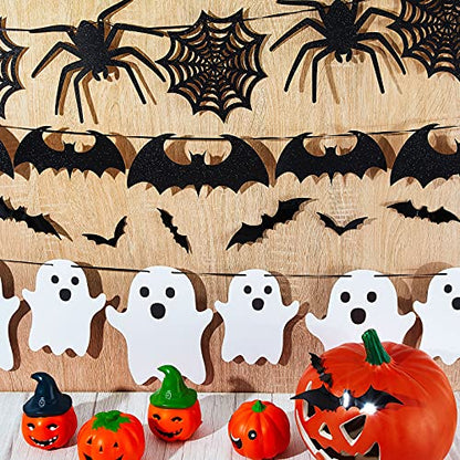 39 Pieces Halloween Decorations Black Glittery Bat Banner Spider Ghost Garland 3D Bat Wall Stickers for Halloween Party Haunted House Decoration Indoor Outdoor Mantel Supplies