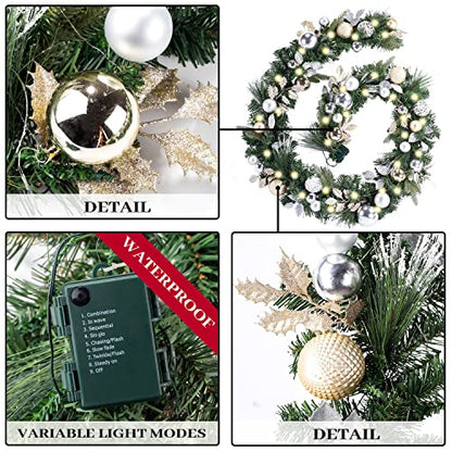 WANNA-CUL Pre-Lit 9ft Christmas Garland with Lights 50LED Pale Gold Baubles - color: 03-champagne Gold