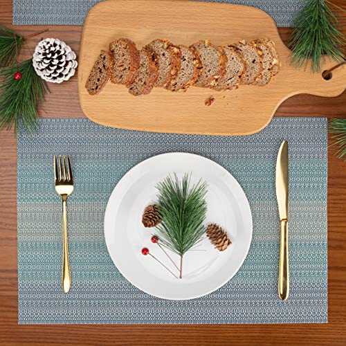 Winknowl Placemats Set of 6, Washable Vinyl Woven Placemats, Heat Resistant & Wipeable Table Mats for Kitchen Dining Table (Blue) - color: Christmas Blue, size: Set of 6