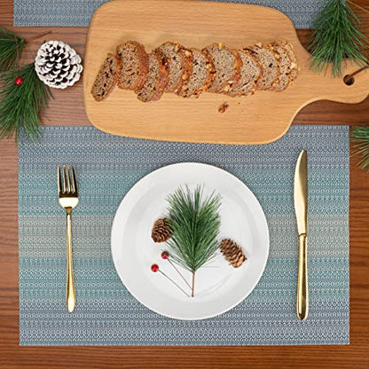 Winknowl Placemats, Set of 8 Heat Resistant Stain Resistant Woven Vinyl Insulation Placemats, Durable Washable Elegant Table Mats for Dining (Blue) - color: Christmas Blue, size: Set of 8