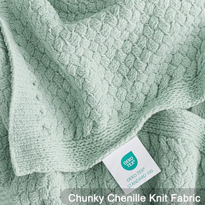 Whale Flotilla Summer Chunky Chenille Knit Twin Size Blanket for Couch, Bed - color: Sage Green, size: Twin(60x80 Inch)
