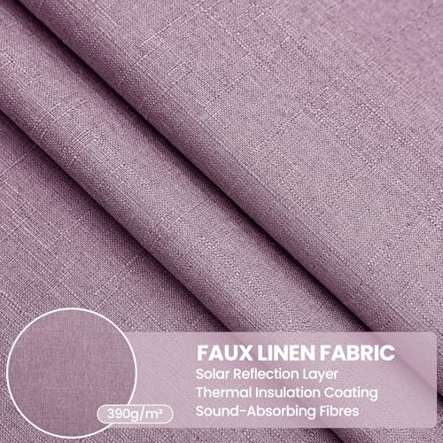 Faux Linen 100% Blackout Curtains, 52" W x 45" L (2 Panels) - color: Light Purple, size: 52"W x 45"L (Pack of 2)