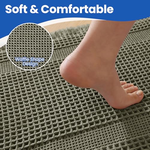 Waffle Bath Mat Non-Slip Olive Green Bathroom Rugs Hallway Bedroom - color: Olive Green, size: 17" x 24"