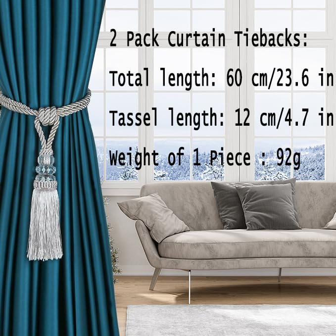 BEL AVENIR 2 Pack Curtain Tiebacks Hand-Woven Holdbacks Tassels Tiebacks - color: Beige, size: 2 Pack