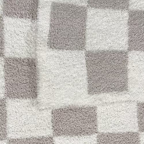 Ultra Soft Checkered Blanket Cream Cozy Buffalo Check Throw Fluffy Knitted Reversible Throw Blanket Lightweight Fleece Checkerboard Grid Blanket for Sofa Couch Bed Travel, Taupe/White, 51''x63'' - color: Taupe/White