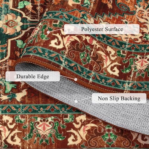 U'Artlines 2' x 6' Boho Hallway Runner Rug, Washable Carpet, Rust＆Teal - color: Rust＆teal, size: 2' x 6' (Runner)