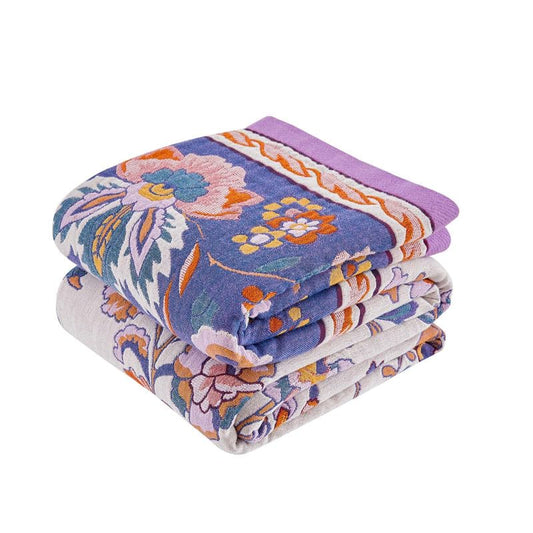 Boho Throw Blanket Cotton Muslin Woven Flower Decorative Blankets 90"x98" - color: B-purple, size: 90x98 Inch