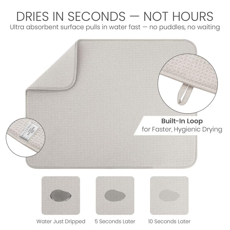 Bellemain Dish Drying Mat, Drying Matt ,16 x 18 Inch - Light Grey - color: Light Grey, size: 16" x 18"