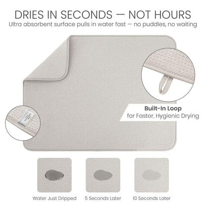 Bellemain Dish Drying Mat, Drying Matt ,16 x 18 Inch - Light Grey - color: Light Grey, size: 16" x 18"