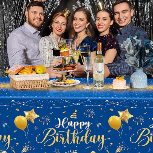 Tudomro 3 Pcs Plastic Happy Birthday Party Tablecloths,Blue Silver - color: Blue Silver