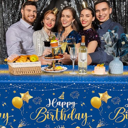 Tudomro 3 Pcs Plastic Happy Birthday Party Tablecloths,Blue Silver - color: Blue Silver