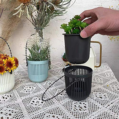 Melphoe 3.5‘’ Two-Piece Succulent Planters Pots with Drainage, Flexible Removable Handle, Flower Pots for Mini Plants Small Hanging Planter for Wall, Window (6 PCAK) - color: Multicolor