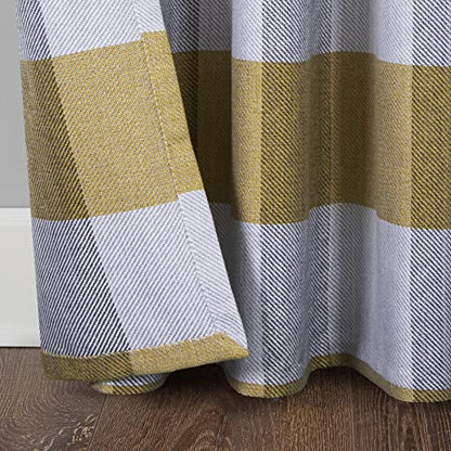 always4u Yellow Check Curtains Plaid Farmhouse Window Curtains Grommet Drapes for Living Room Bedroom 2 Panels 54 * 84 Inches - color: Yellow, size: 54"W x 84"L (Pack of 2)