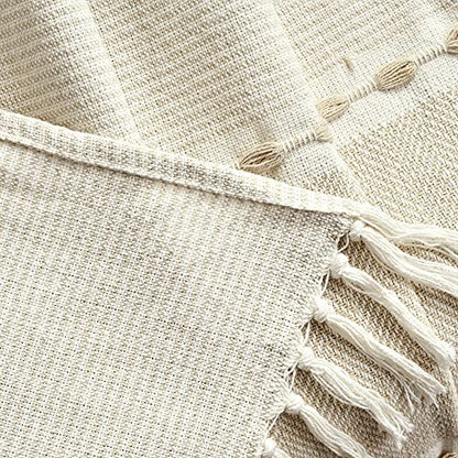 Lush Decor Herringbone Stripe Woven Tassel Yarn Dyed Cotton Throw Blanket 50" W x 60" L Neutral & White - Striped Throw Blankets - Beige Couch Blanket - color: Neutral & White