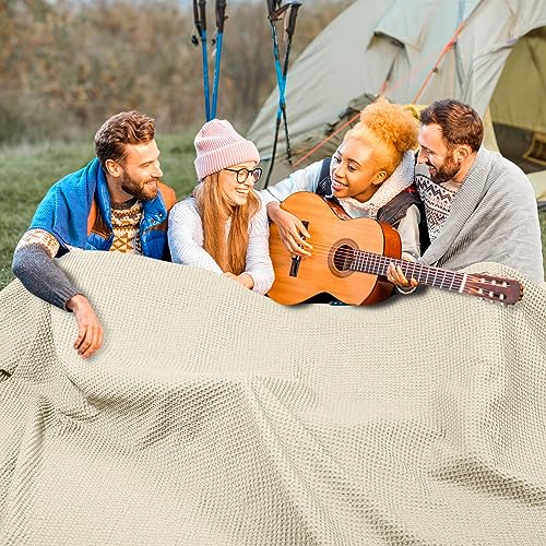 PHF 100 Cotton Waffle Big Family Oversized Blanket, 120" X 120" Linen/Stone - color: Linen/Stone, size: Oversized King(120" x 120")