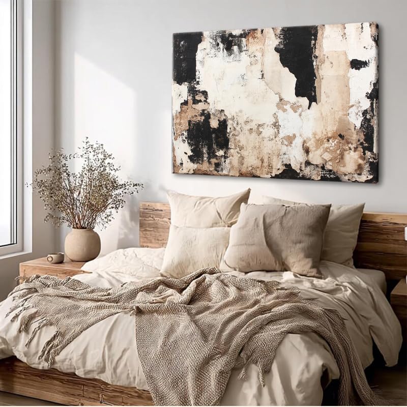 EVERLASTING STROKES Modern Abstract Textured Canvas Wall Art Black Cream Painting for Living Room Bedroom Home Office Decor (001,8 * 12in) - size: 8*12in