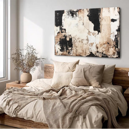 EVERLASTING STROKES Modern Abstract Textured Canvas Wall Art Black Cream Painting for Living Room Bedroom Home Office Decor (001,8 * 12in) - size: 8*12in
