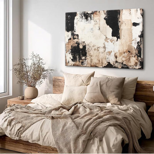 EVERLASTING STROKES Modern Abstract Textured Canvas Wall Art Black Cream Painting for Living Room Bedroom Home Office Decor (001,8 * 12in) - size: 8*12in