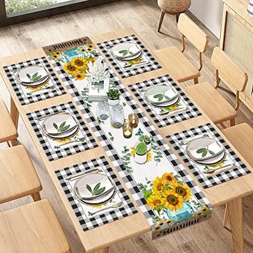ArtSocket Table Runner and Placemats Set of 6, Sunflower Buffalo - color: Sunflower